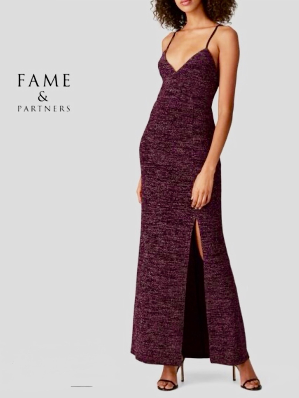 Fame & Partners Adelaide Gown US 10 Purple Metallic Lurex Maxi Dress